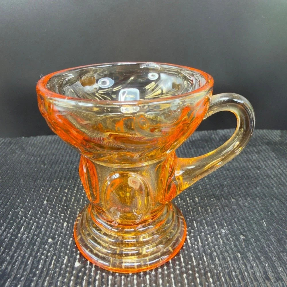 New Martinsville Moondrops Amber Thumbprint Glass Single Toothpick Candle Holder